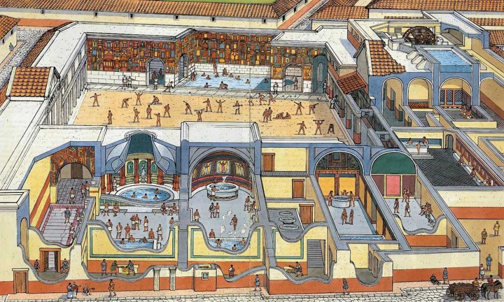 recreación digital de unas termas romanas
