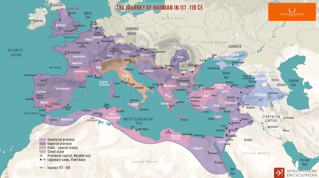 Carole Raddato y los viajes del emperador Adriano en 117-118 d.C.