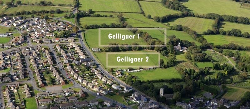 imagen panorámica con la ubicación de los dos fuertes de Gelligaer