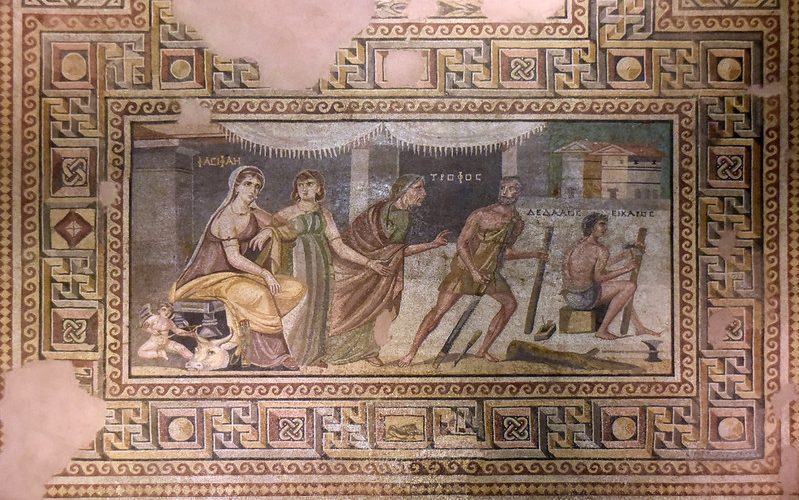 mosaico de Dédalo e Ícaro en el museo de los mosaicos de Zeugma en Gaziantep