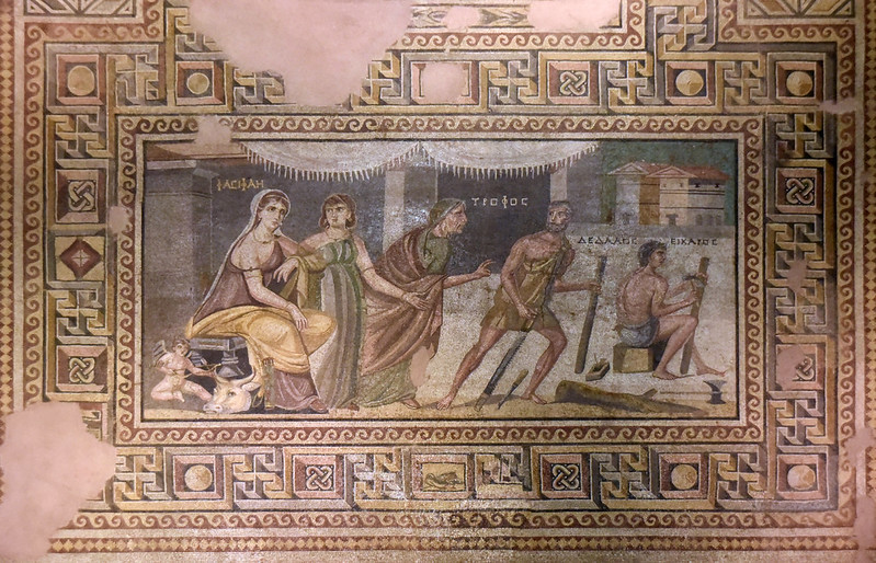 mosaico de Dédalo e Ícaro en el museo de los mosaicos de Zeugma en Gaziantep