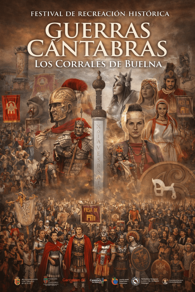 Composición artística generada mediante inteligencia artificial a partir de carteles históricos y fotografías del Festival de las Guerras Cántabras.