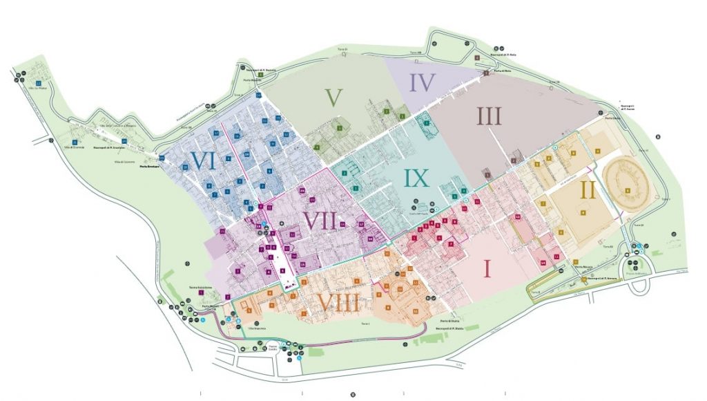 mapa con las regiones de pompeya