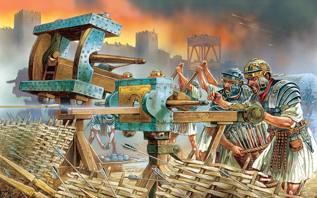 Recreación de un scorpio y una ballista romana