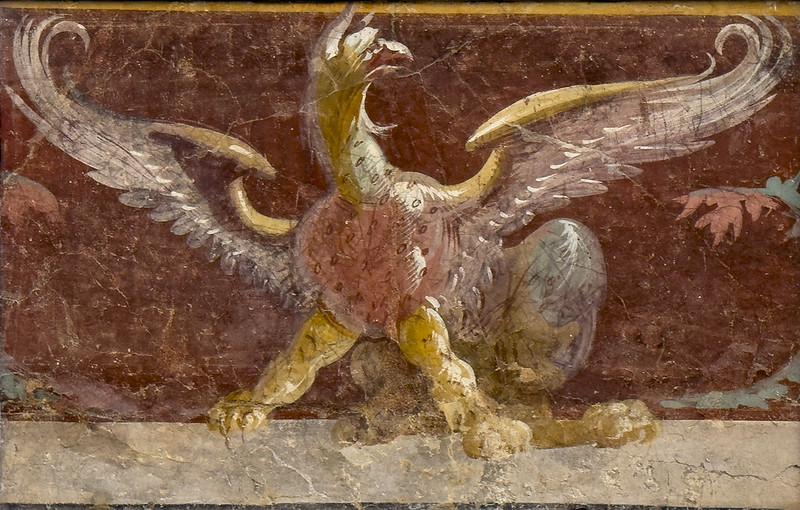 fresco con un grifo alado procedente de Pompeya