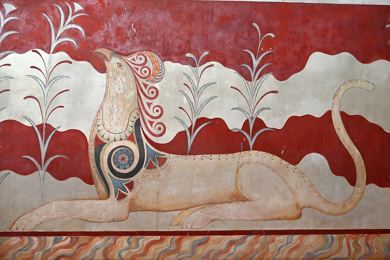 fresco con un grifo en la sala del trono del palacio de Knossos