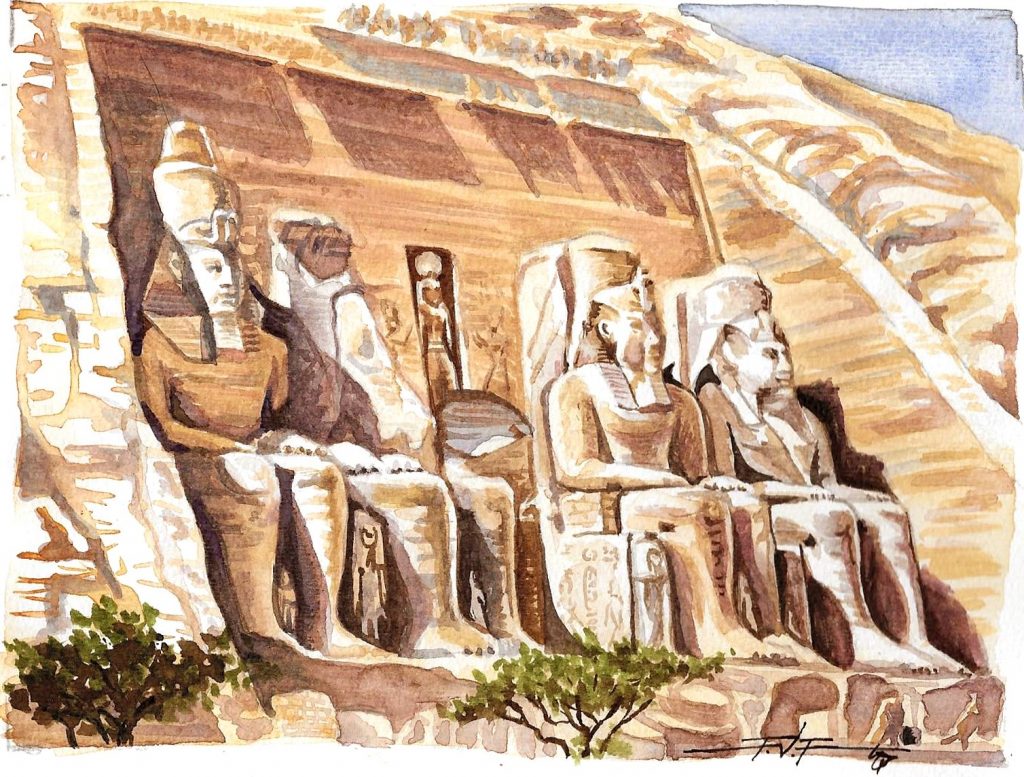 acuarela de Abu Simbel realizada por Tito Vivas