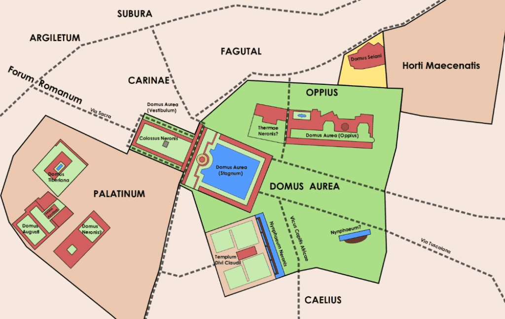 mapa de la Domus aurea de Nerón en Roma