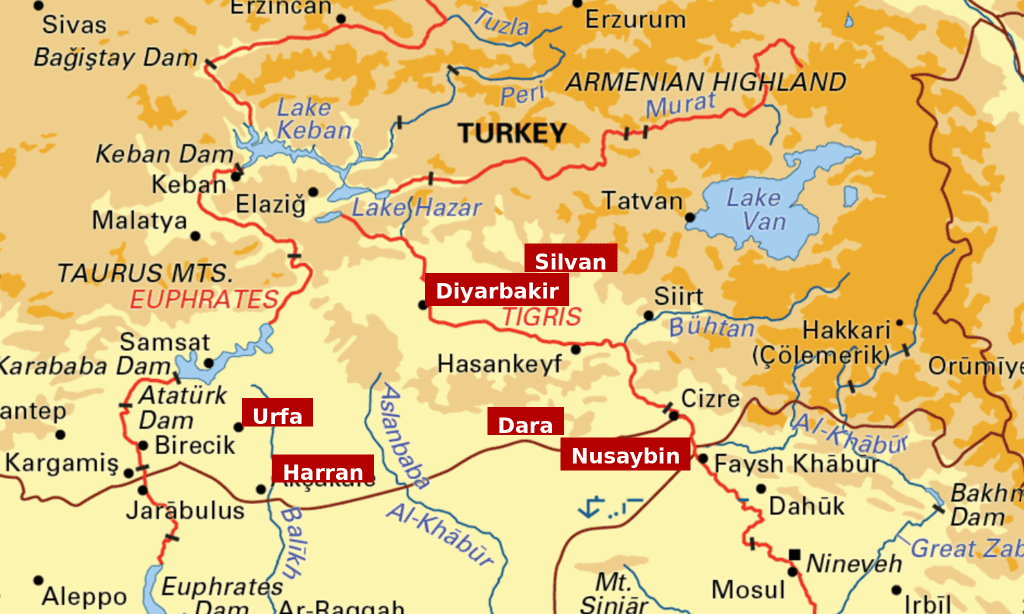 mapa del Limes romano en la frontera oriental más allá del Eufrates