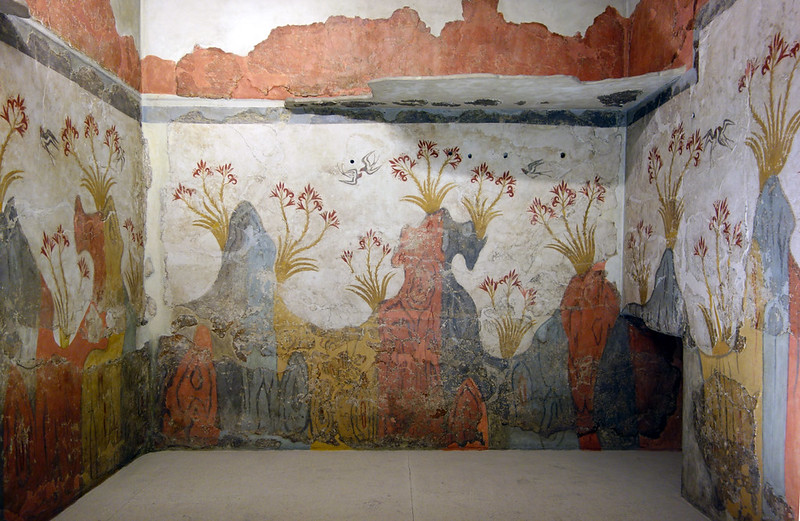 fresco de la Primavera del Complejo Delta de Akrotiri que se exhibe en el Museo Arqueológico Nacional de Atenas