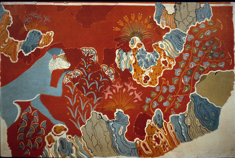 Fresco del mono azul procedente del Palacio de Knossos. Se exhibe en el museo arqueológico de Heraclión