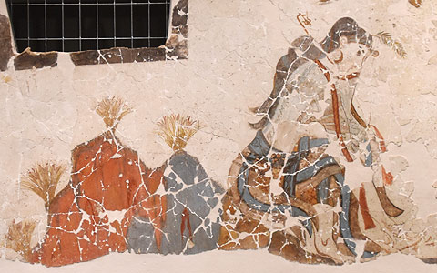 fresco de las adoradoras del aditón de la Casa Xeste 3 de Akrotiri