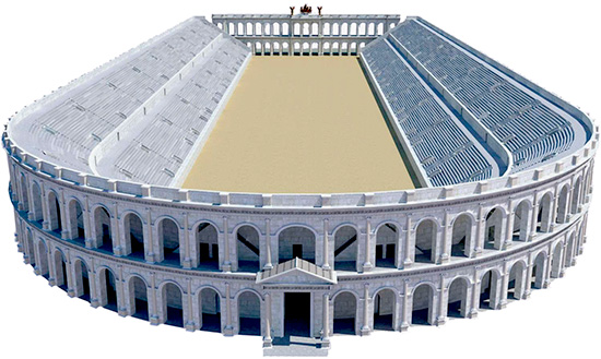 recreación 3D de un estadio romano