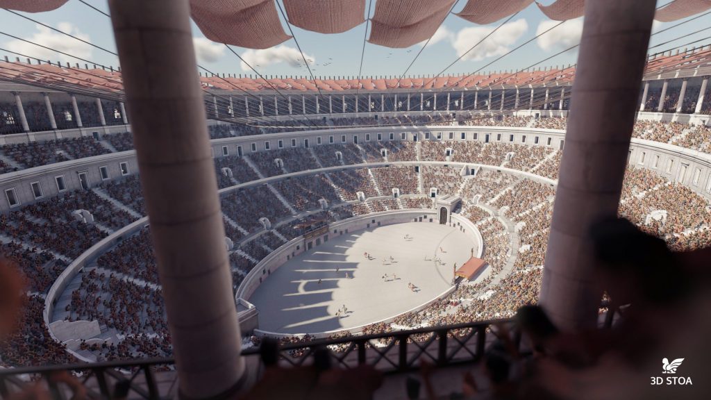 Recreación digital del Coliseo con el velarium