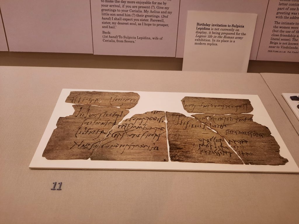 Tablilla de Vindolanda en el Museo Británico 