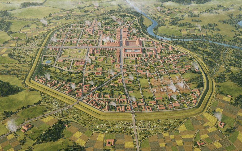 Recreación digital de Viriconium, la ciudad romana de Wroxeter realizada por JR Casals