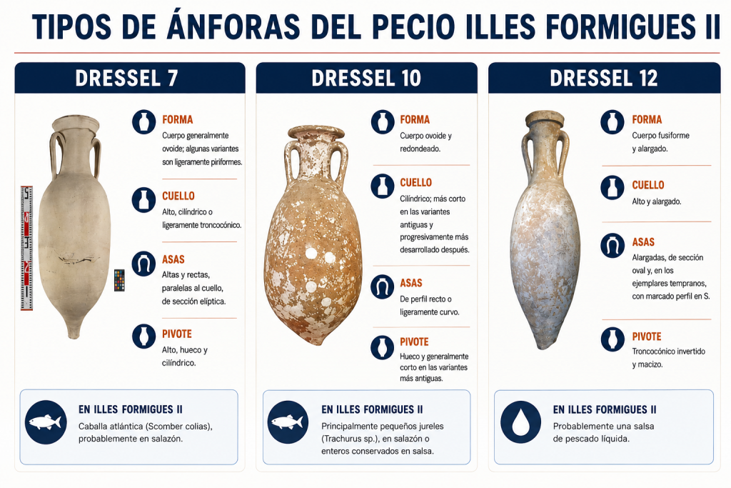 Infografía sobre los tipos de ánforas del pecio romano Illes Formigues II