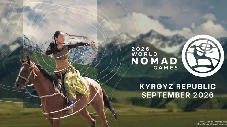 cartel anunciador de los Juegos mundiales nómadas de 2026 en Kirguistán