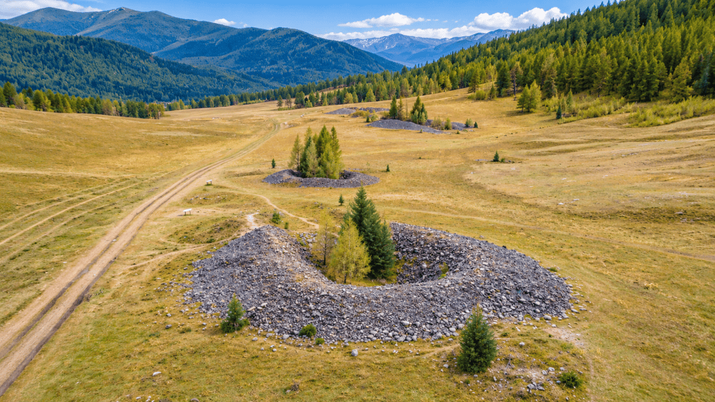 vista aérea de los kurganes de Pazyryk