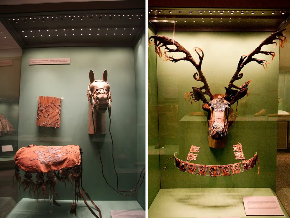ornamentos ecuestres de Pazyryk en el Museo Hermitage de San Petersburgo